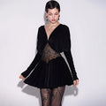 Lace V Neck Long Sleeve Mini Dress