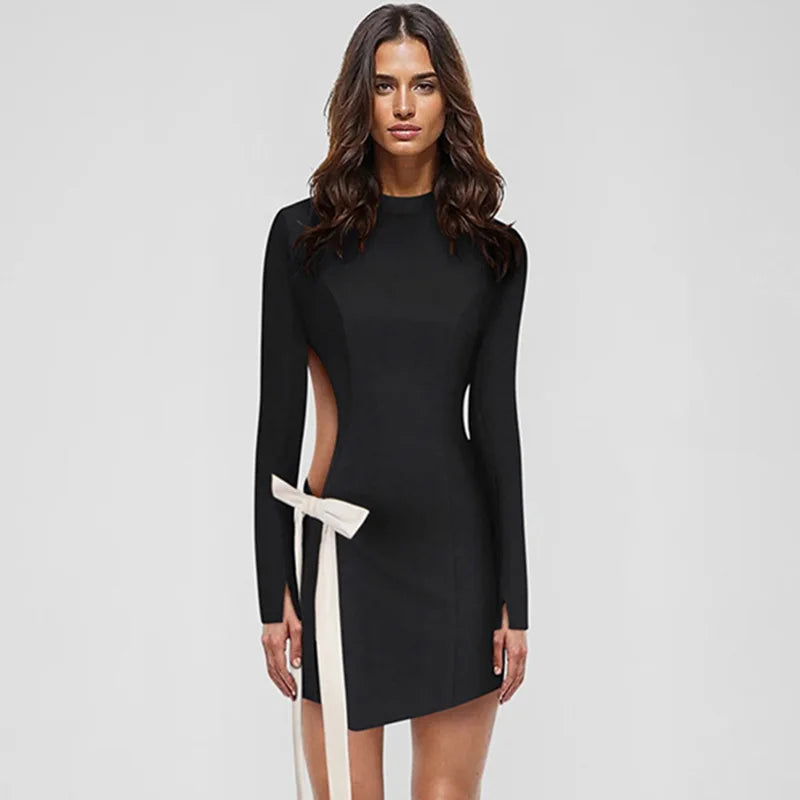 Hollow Out Patchwork Backless Mini Dress