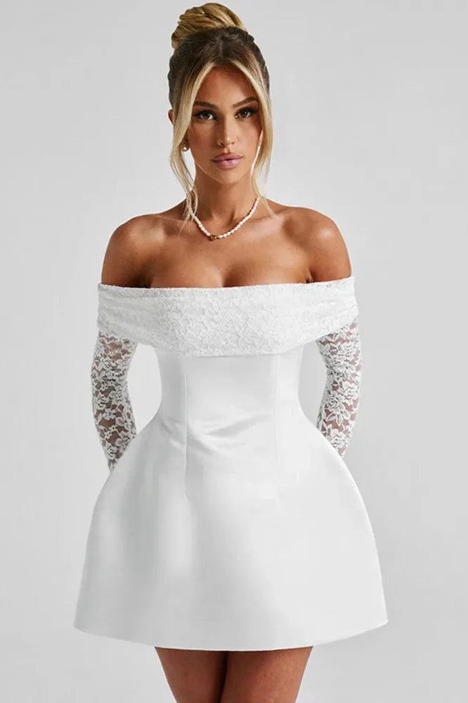 Off-Shoulder Backless Strapless Long Sleeve High Waist A-line Mini Dress