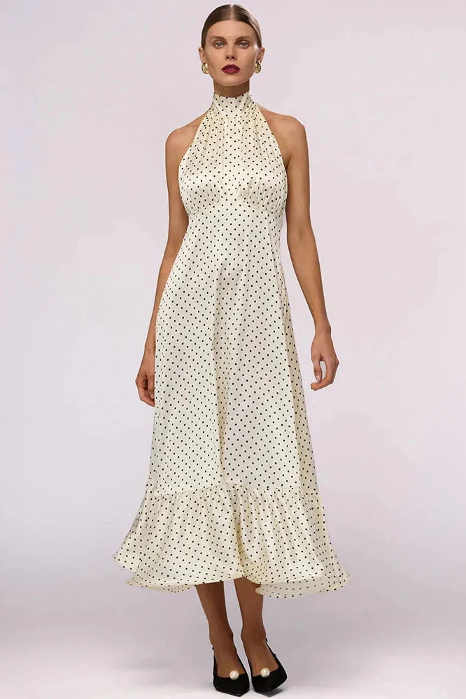 Polka Dot Sleeveless Backless High Waist Maxi Dress