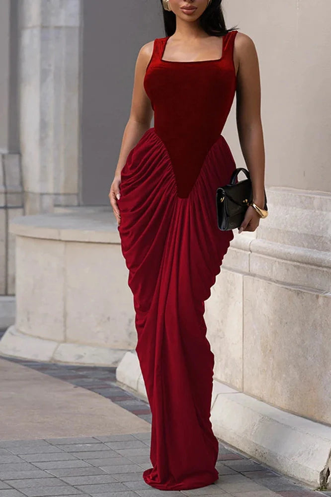 Elegant U-Collar High Waist Backless Sleeveless Maxi Dress