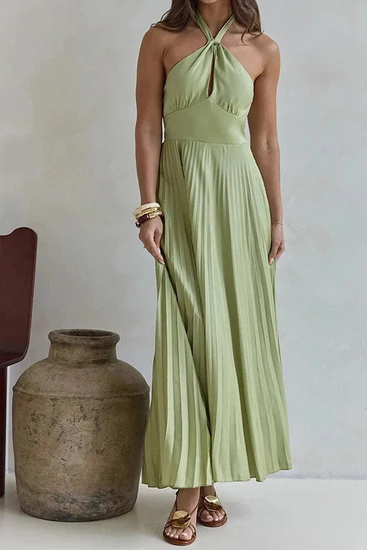 Off-Shoulder Backless Sleeveless Pleated Maxi Dress