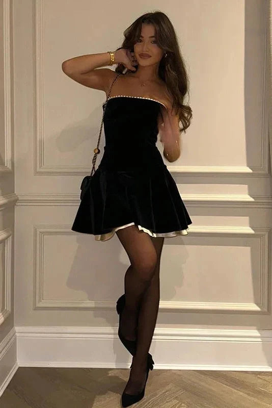Strapless Lace Up Off Shoulder Sleeveless Mini Dress
