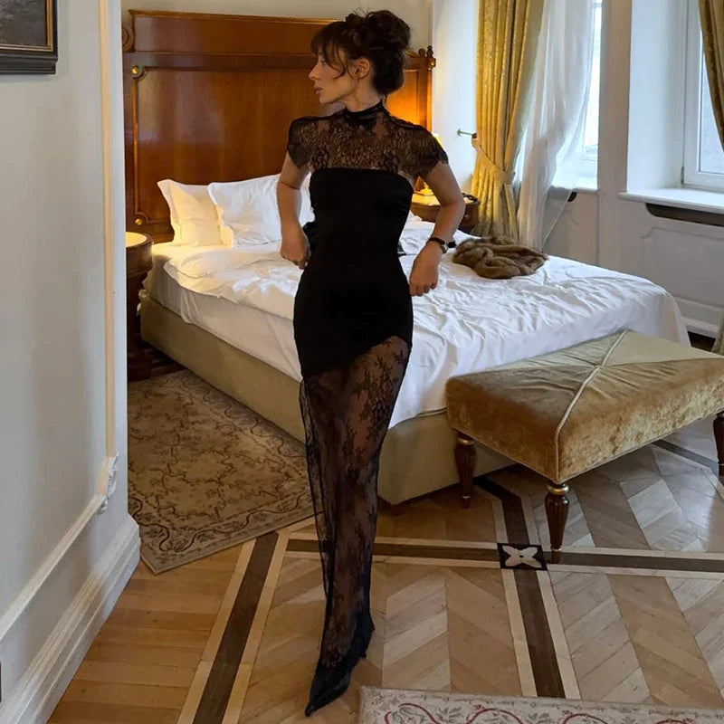 Lace Strapless Slim Backless Irregular Mini Dress