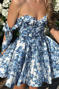 Printed High Waist Lace-Up Bodycon Mini Dress
