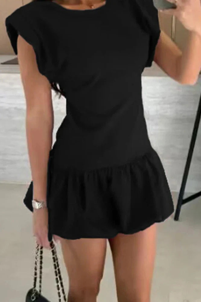 Hollow Out High Waist O-Neck Sleeveless Mini Dress