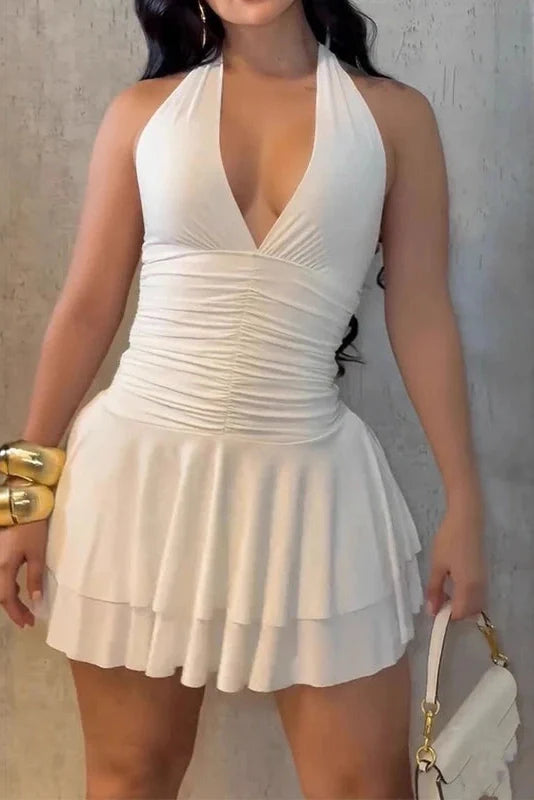 Backless Deep V-Neck High Waist Sleeveless Mini Dress