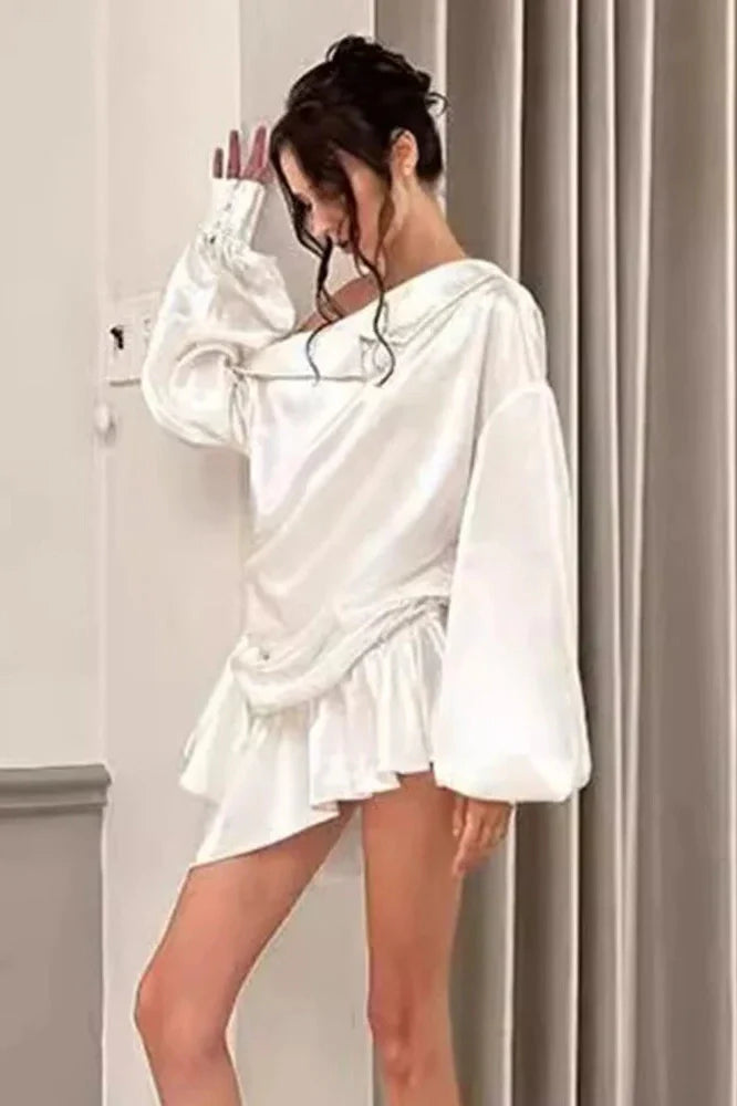 Elegant Backless Long Sleeve High Waist Irregular Mini Dress