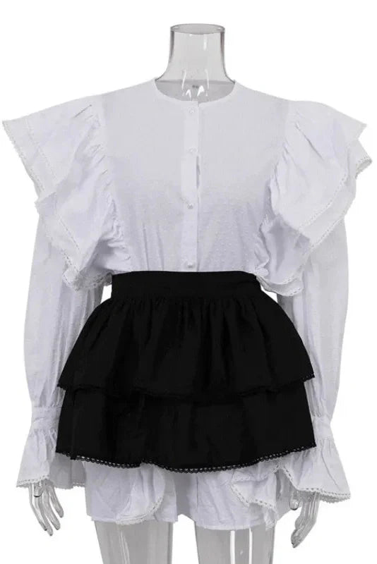 Flare Sleeve High Waisted Patchwork Mini Dress