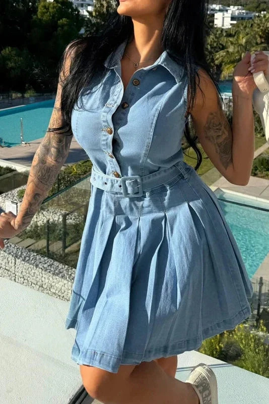 Sleeveless High Waist Slim Lace Up Mini Dress