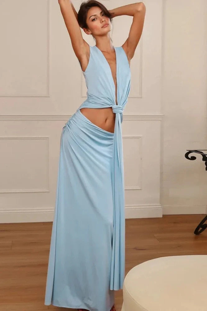 Hollow Out Sleeveless Deep V Neck Bodycon Maxi Dress