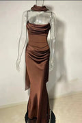 Off-Shoulder Scarf Collar Strapless Sleeveless Bodycon Maxi Dress