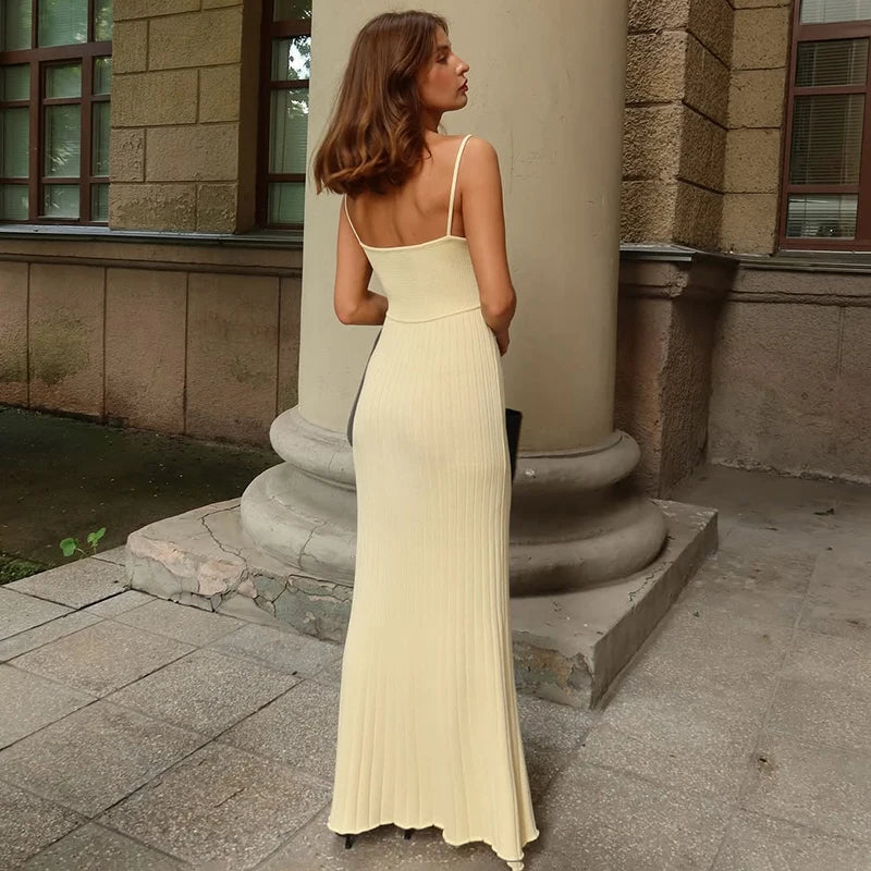 Elegant Knitted Sleeveless Bodycon Maxi Dress