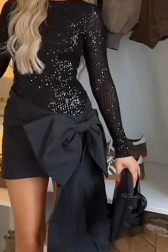 Elegant Long Sleeve Slim Bodycon O-Neck Mini Dress