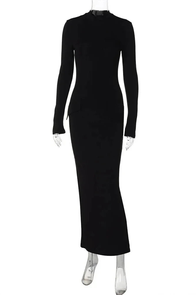 Elegant Turtleneck Long Sleeve Maxi Dress