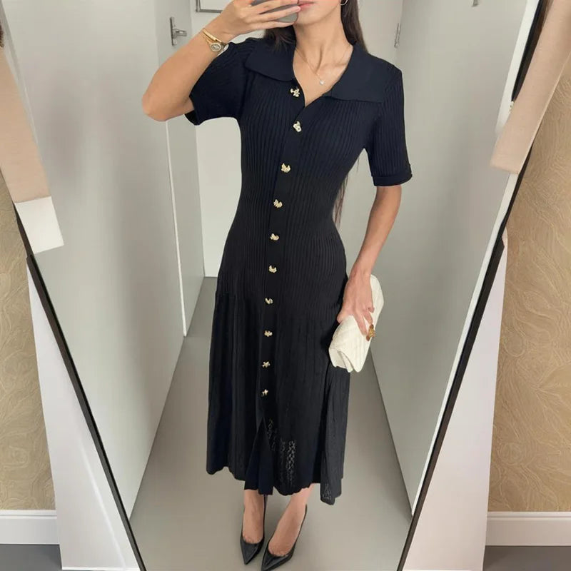 Knitted Short Sleeve Slim High Waist Midi Dress