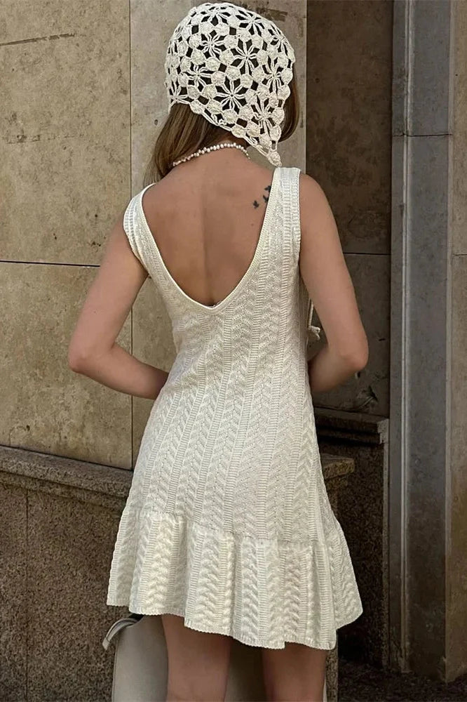 Hollow Out Patchwork Sleeveless Slim Mini Dress