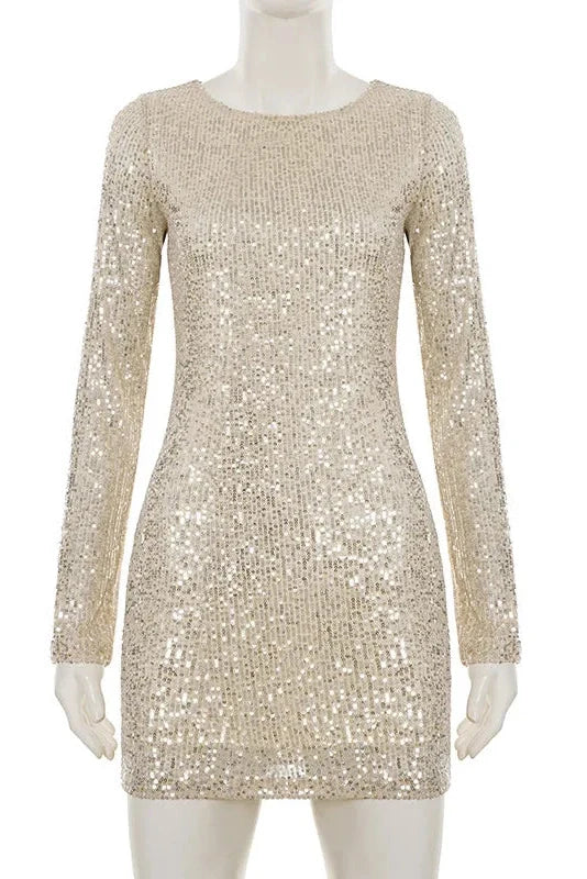 Elegant High Waist Slim Long Sleeve Mini Dress