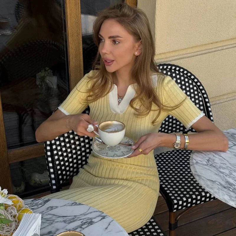 Knitted Short Sleeve High Waist Maxi Dress