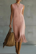 O-Neck Sleeveless High Waist Slim Midi Dress