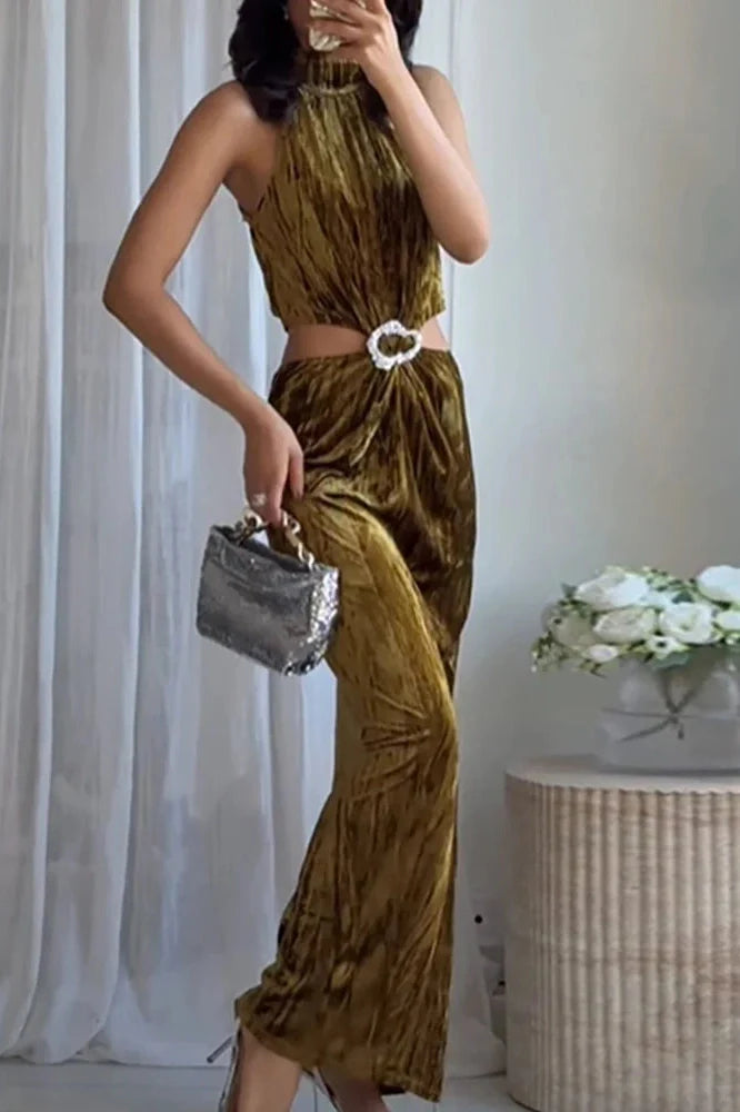 Hollow Out High Waist Sleeveless Backless Maxi Dress