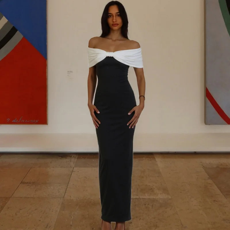 Off Shoulder Patchwork Backless Maxi Dress