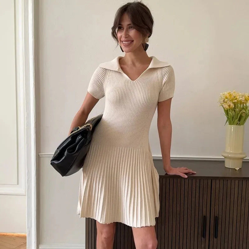 Elegant V-Neck Patchwork Mini Dress