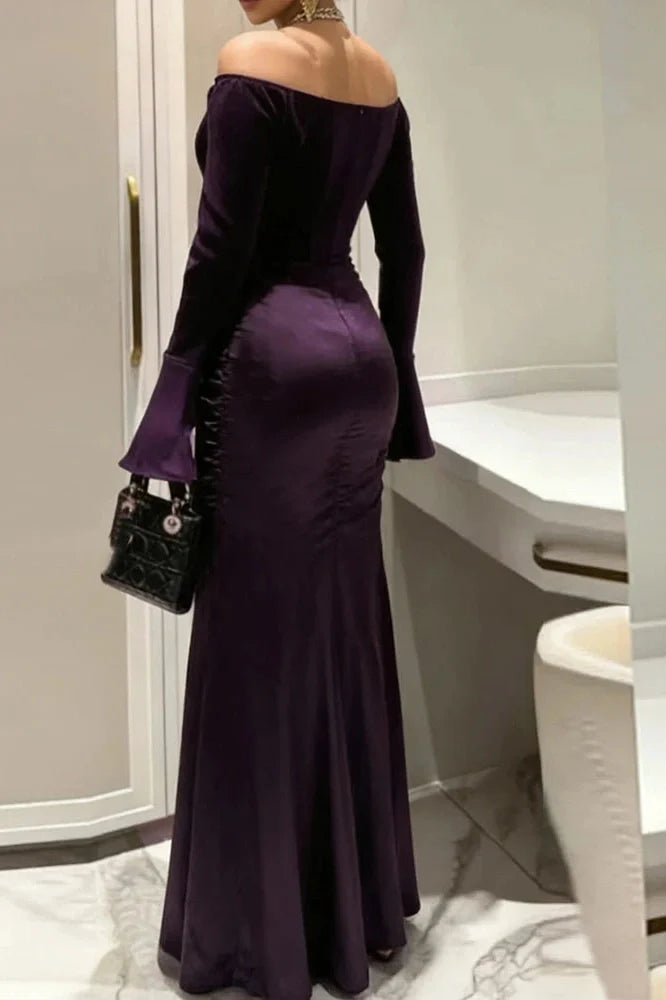 Elegant Off-Shoulder High Waist Pleated Maxi Dress