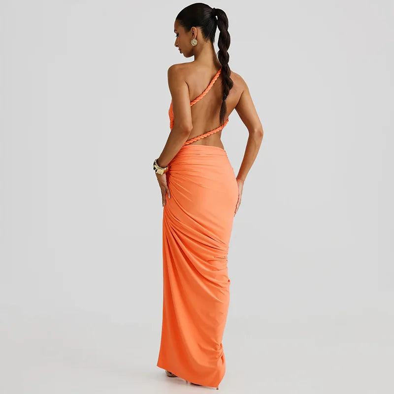 One-Shoulder Strap Backless High Split Maxi Dress