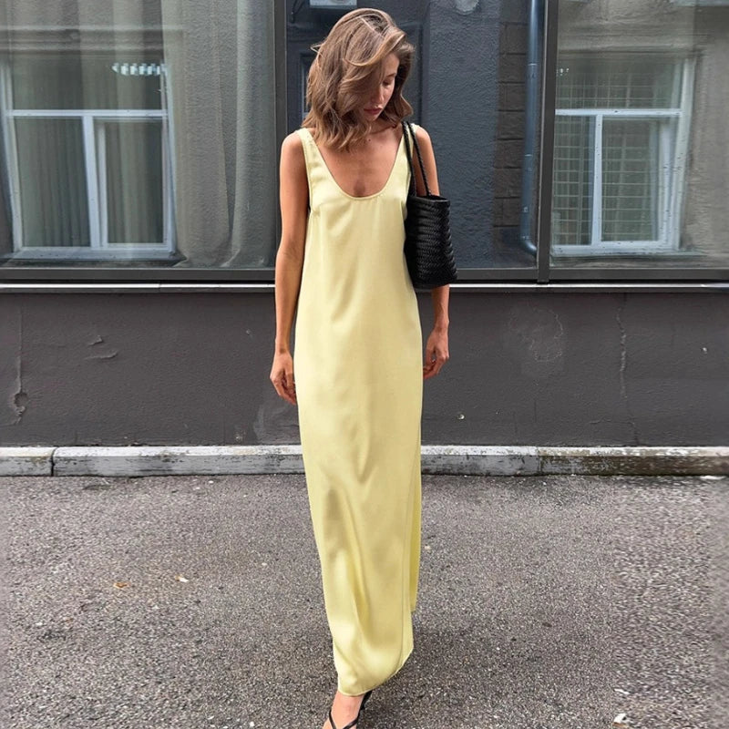 Sleeveless U Neck Loose Backless Maxi Dress