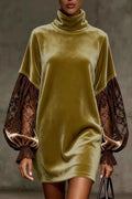 Hollow Out Lace Turtleneck Loose Mini Dress