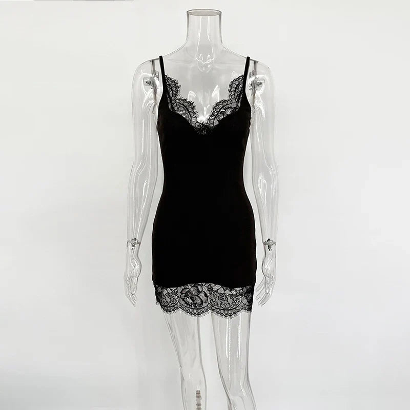 Lace Spaghetti Strap Sleeveless Bodycon Mini Dress