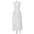 Deep V Neck A-Line Pleated Midi Dress