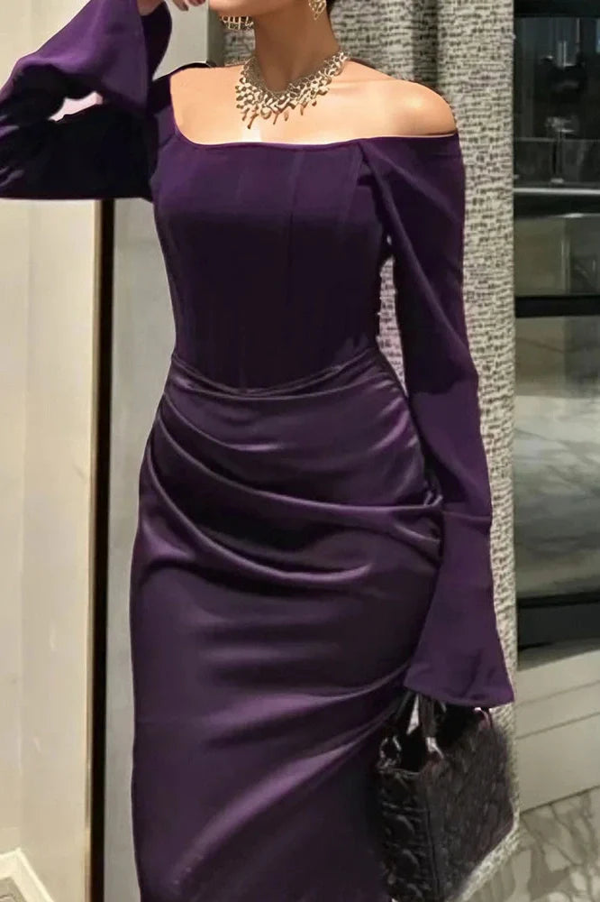 Elegant Off-Shoulder High Waist Pleated Maxi Dress
