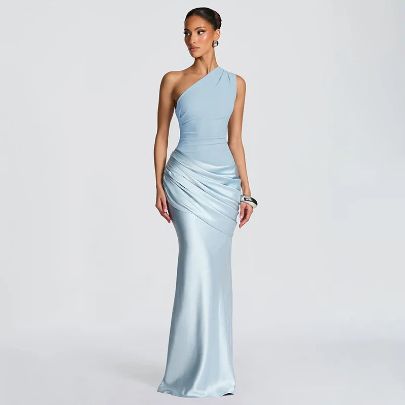 One Shoulder Sleeveless Slim Maxi Dress