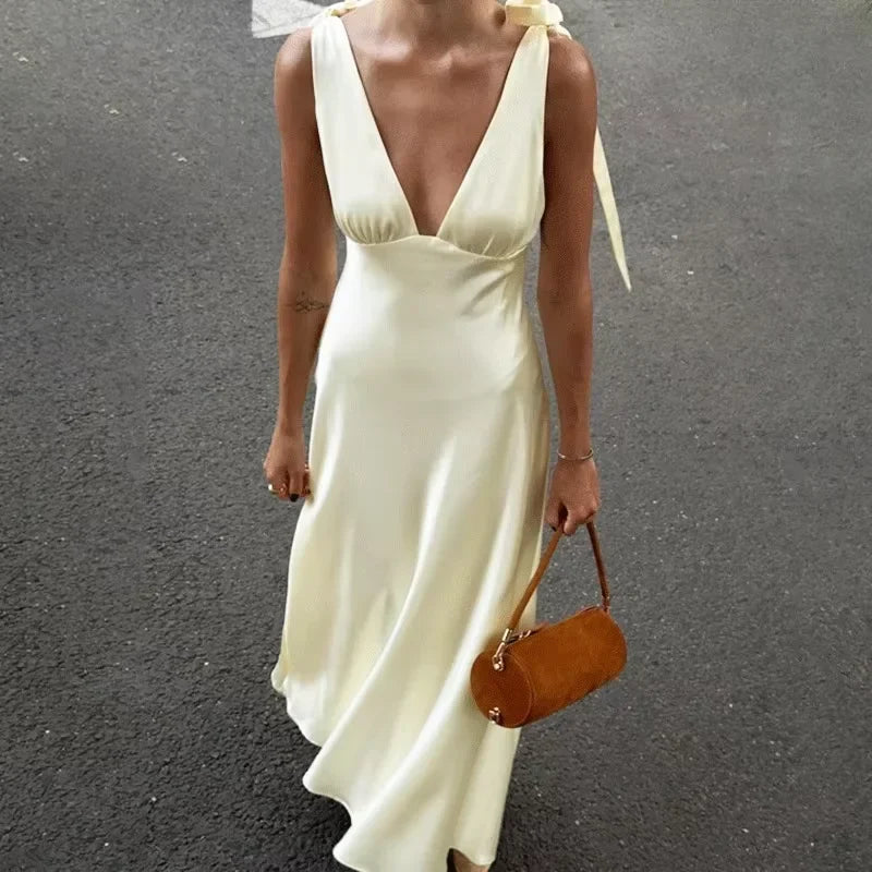 Elegant Lace-Up Backless High Waist Sleeveless Maxi Dress