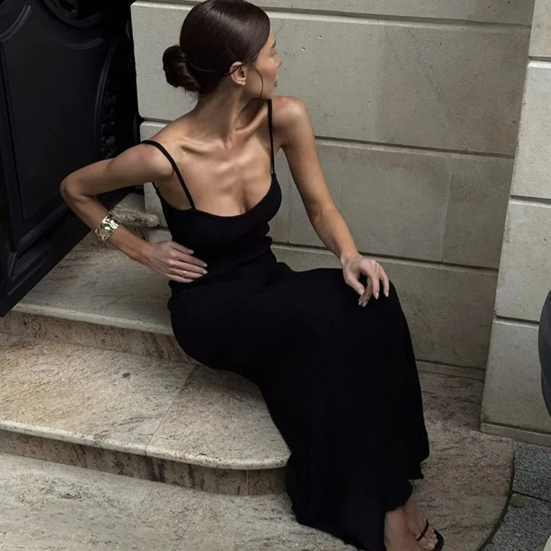 Sleeveless Spaghetti Strap Slim Maxi Dress