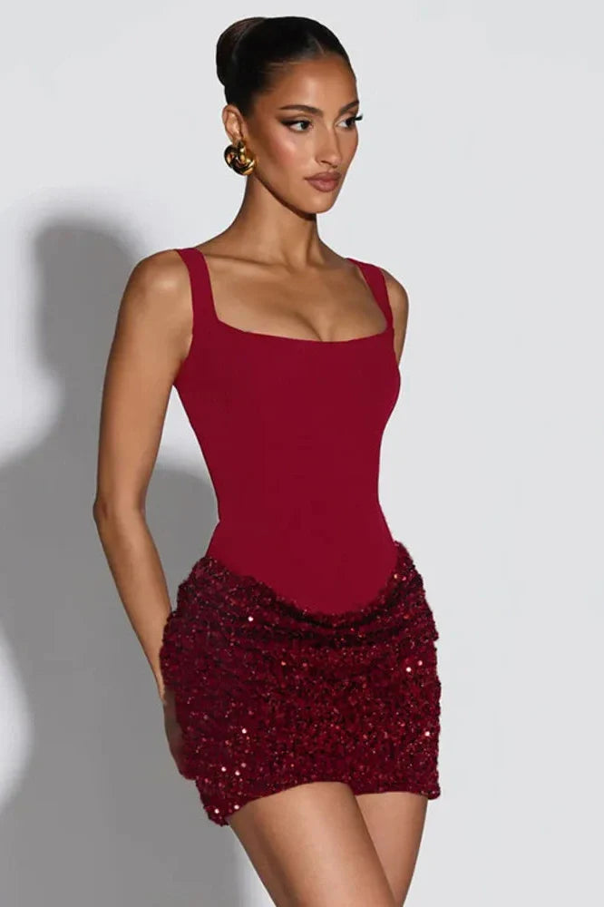 Square Collar Straps Sleeveless Backless Mini Dress