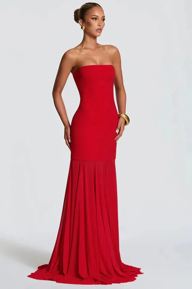 Off-Shoulder Strapless Scarf Collar Sleeveless Backless Bodycon Maxi Dress