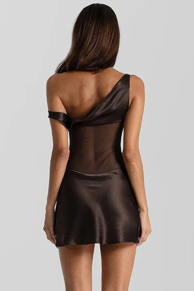 One Shoulder Backless Patchwork Sleeveless Mini Dress