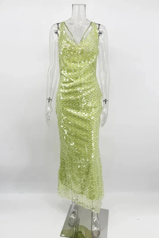 Backless High Waist Patchwork Maxi Dress