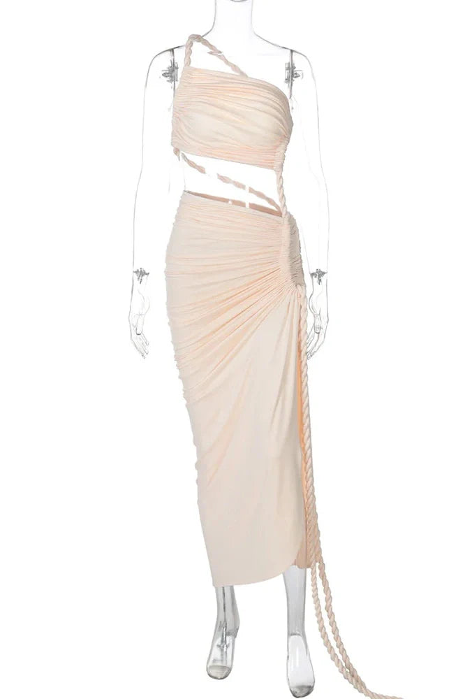 Off-Shoulder High Split Strapless Sleeveless Maxi Dress