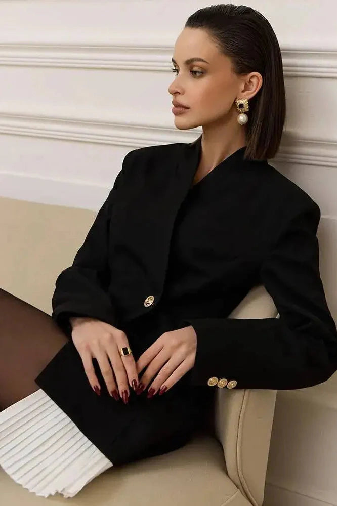 Patchwork Long Sleeve V Neck High Waist Slim Mini Dress