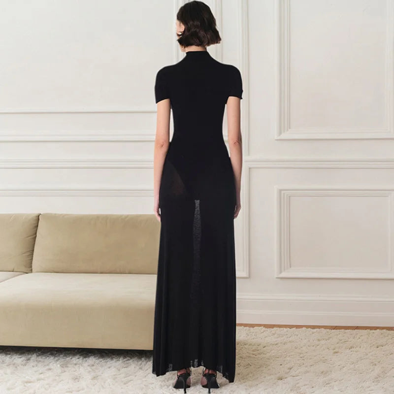 Hollow Out See Through Patchwork Maxi Dress