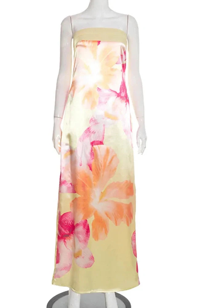 Printed Off-Shoulder Strapless Sleeveless Backless Maxi Dress