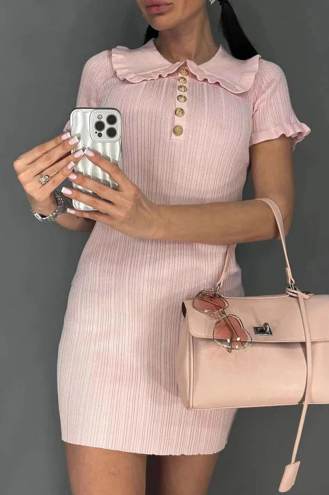 Short Sleeve High Waist Knitted Slim Fit Mini Dress