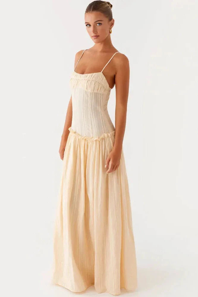 Spaghetti Strap Sleeveless Backless Pleated Maxi Dress