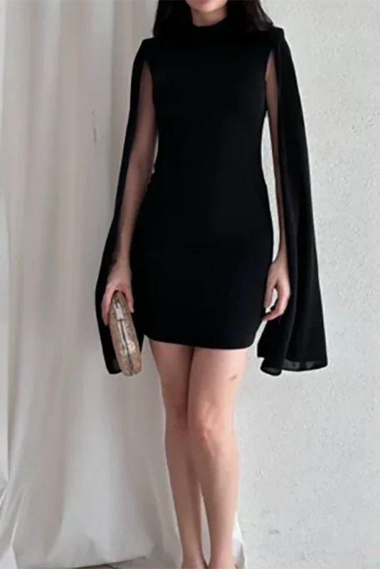 Elegant High Waist O-Neck Sleeves Mini Dress