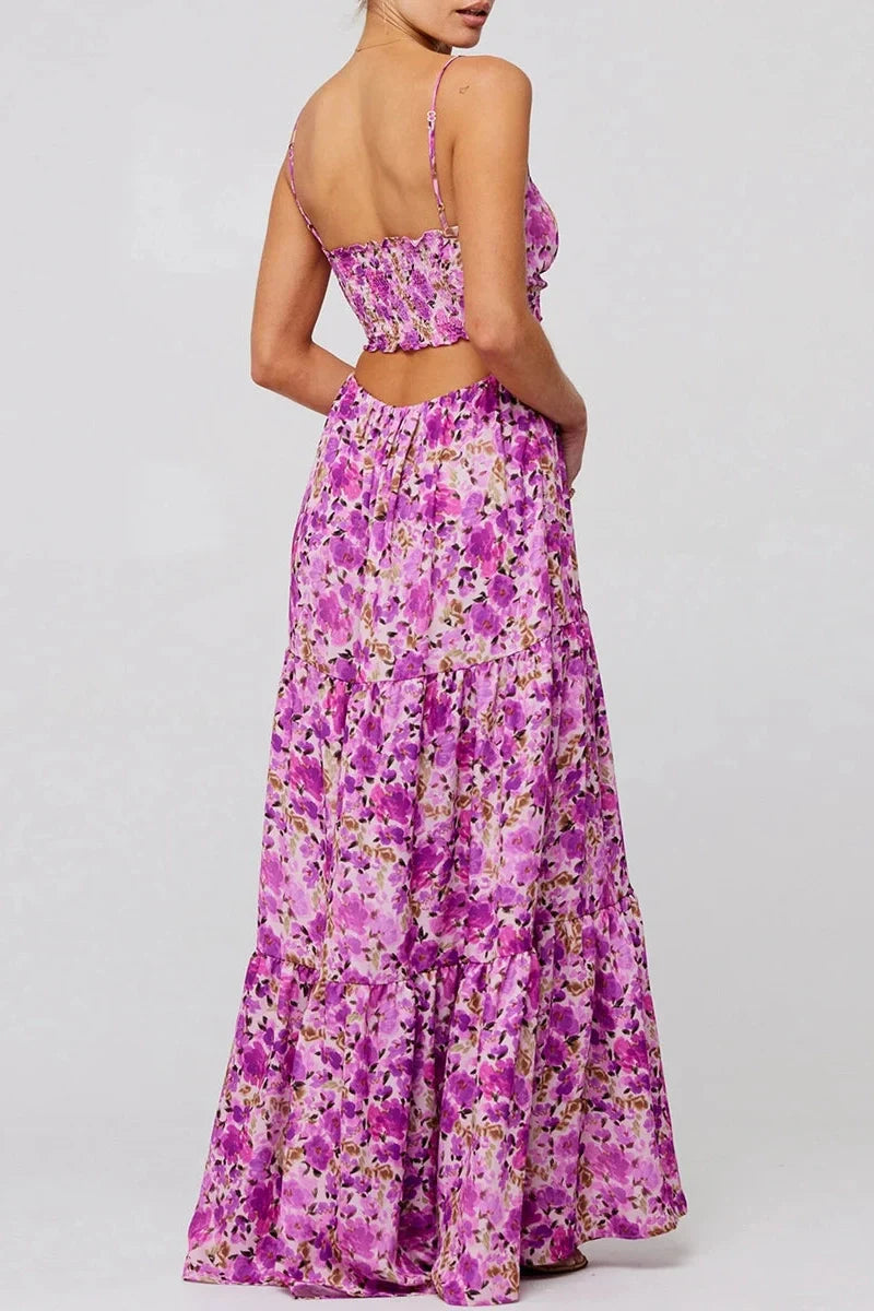 Sleeveless Spaghetti Strap Floral Print Maxi Dress