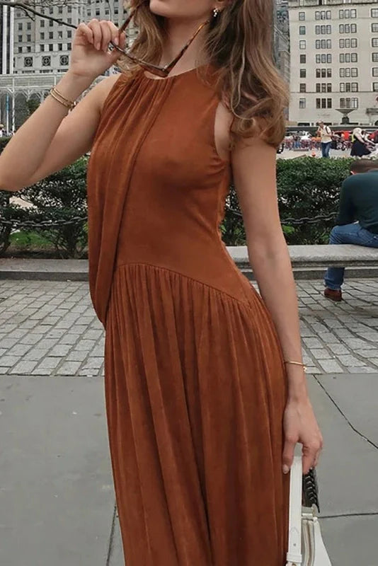 Hollow Out Sleeveless O-Neck Irregular Maxi Dress